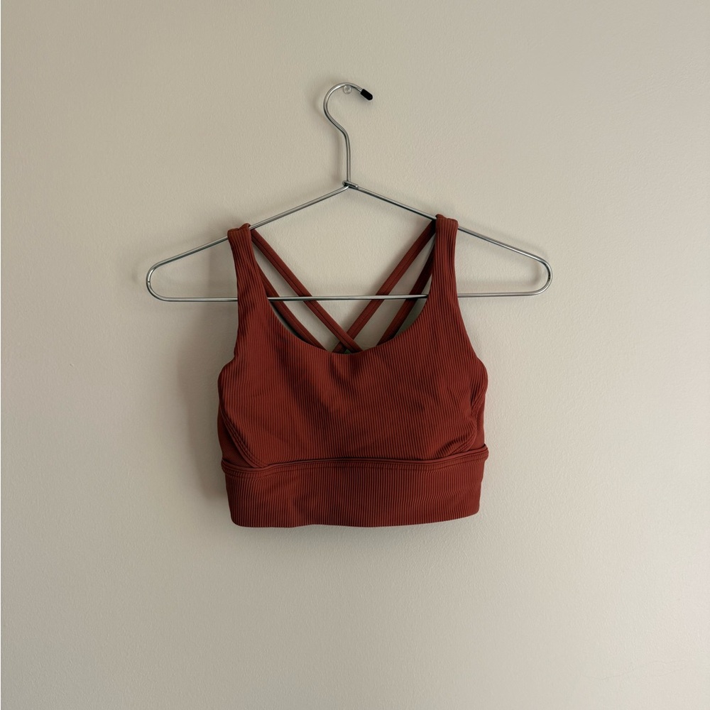 LULULEMON ATHLETICA ENERGY BRA LONG LINED RIBBED IN ROSE PINK SIZE 6